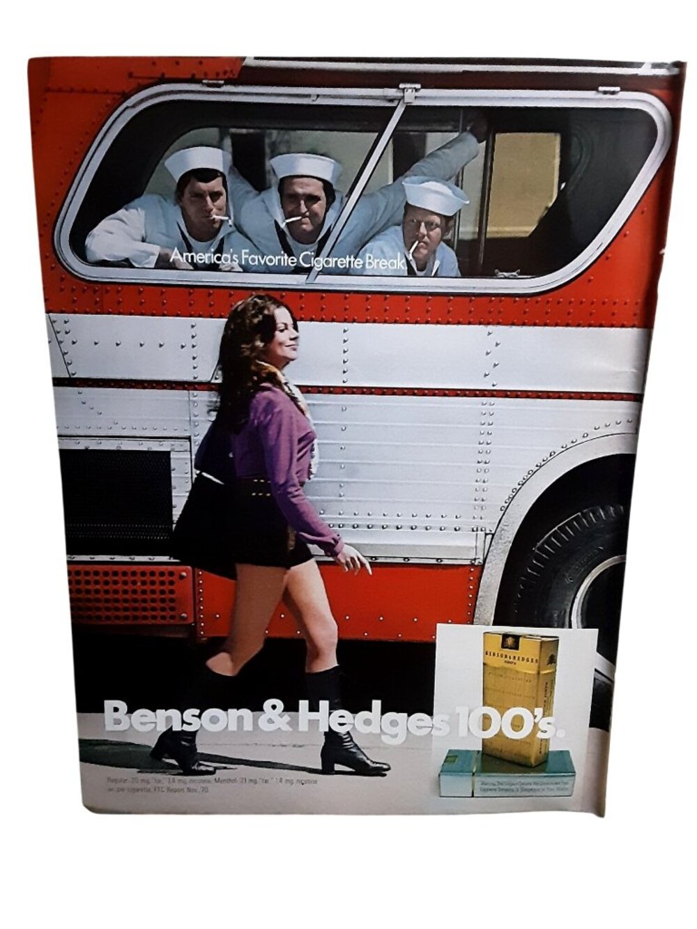 1971 Benson & Hedges 100's Cigarettes Vintage Print Ad Mini Skirt Boots Sailors
